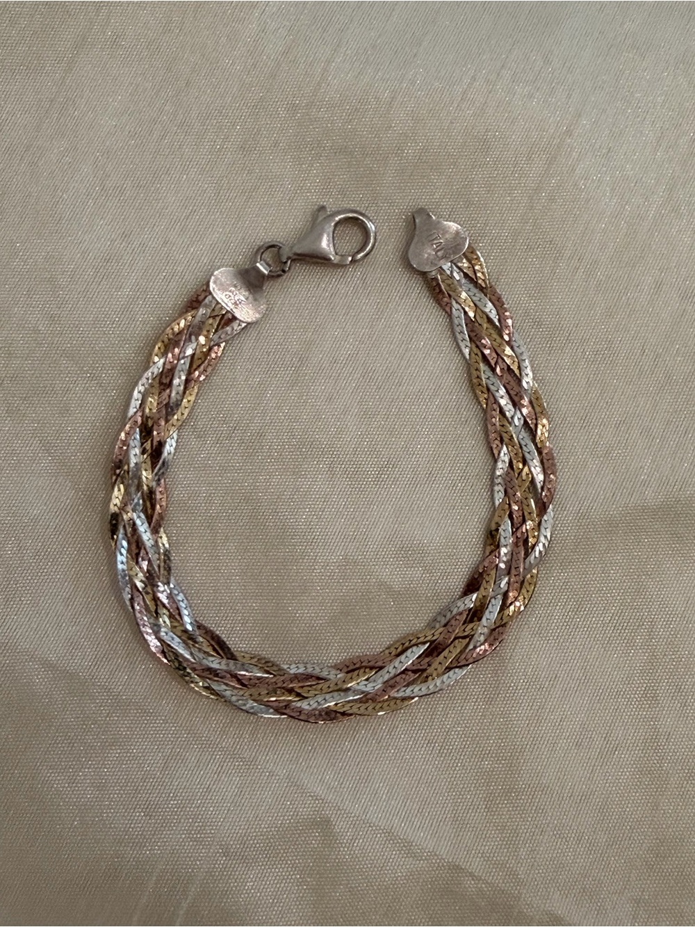 Sterling Silver 925 Tri-Tone Braided Women's Bracelet -8 inches , 8.2 mm wide